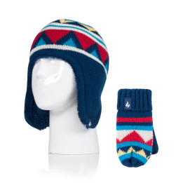 Bonnet à oreillettes et moufles Chevron Enfant