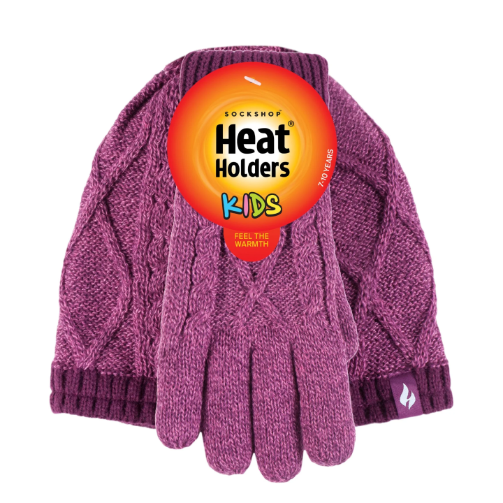 Bonnet et gants torsadés Diamond Enfant — Rose et violet