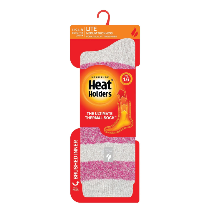 Chaussettes Lite Bologna à rayures Femme — Gris clair et framboise