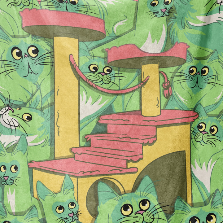 Plaid thermique polaire 127 x 178 cm — Vert kiwi, motif chats