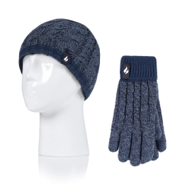Bonnet et gants torsadés Enfant — Denim et marine