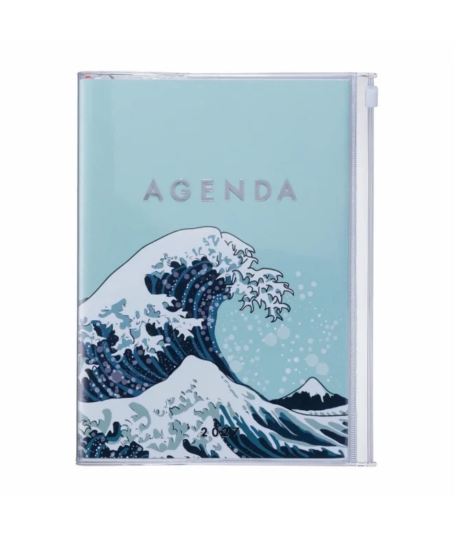 Agenda 2027 Wave Hokusai, coloris menthe, dans sa pochette zippée